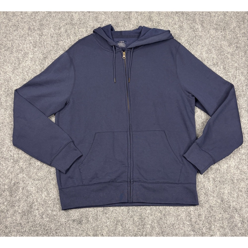 J.Crew Authentic Fleece Full Zip Hoodie Mens XL Navy Blue Sweatshirt